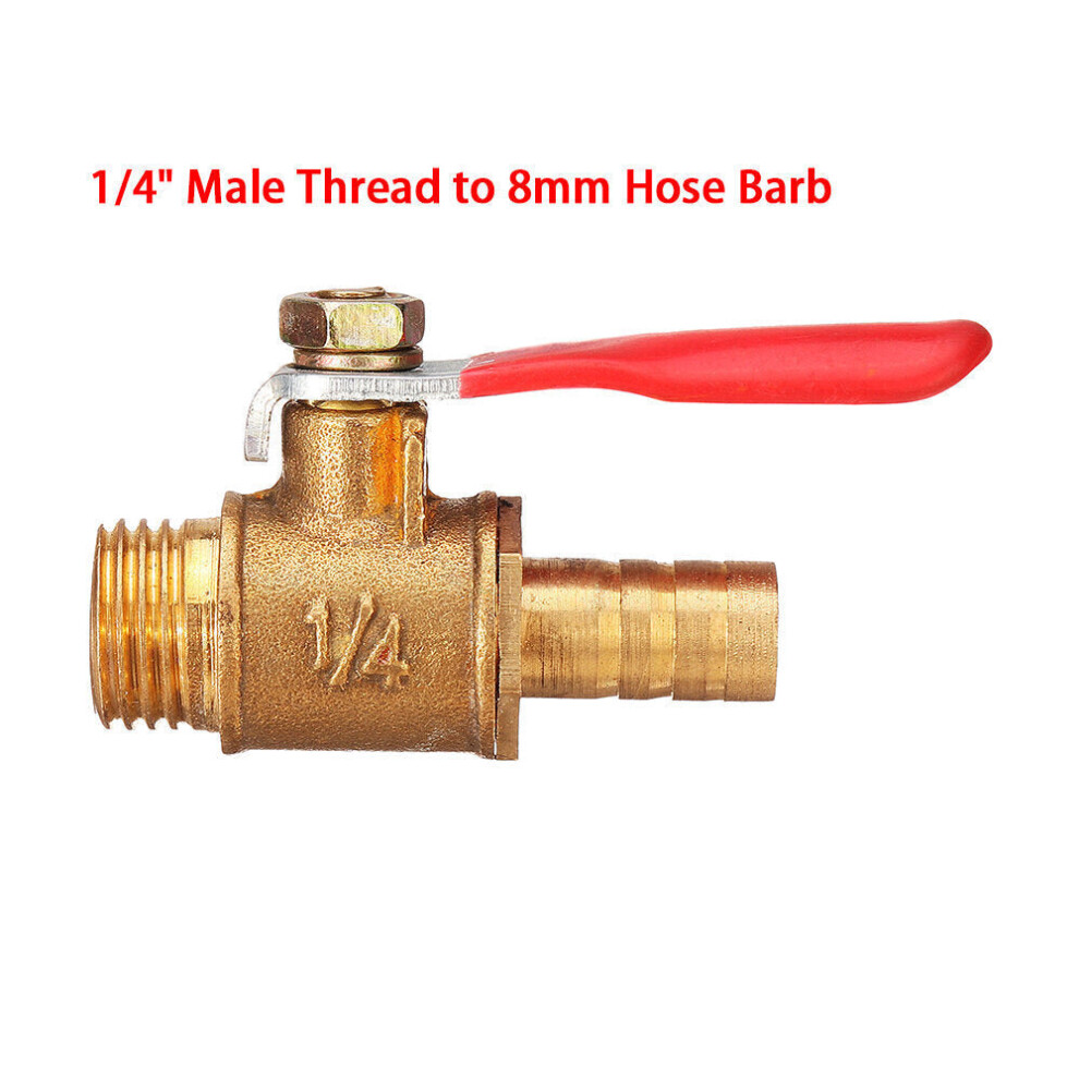 (1/4" Male Thread to 8mm Hose Barb) 8mm Hose Barb to BSP Male Thread 1/2" 3/8" 1/2" Brass Inline Ball Valve Pipe Hose Coupler Adapter