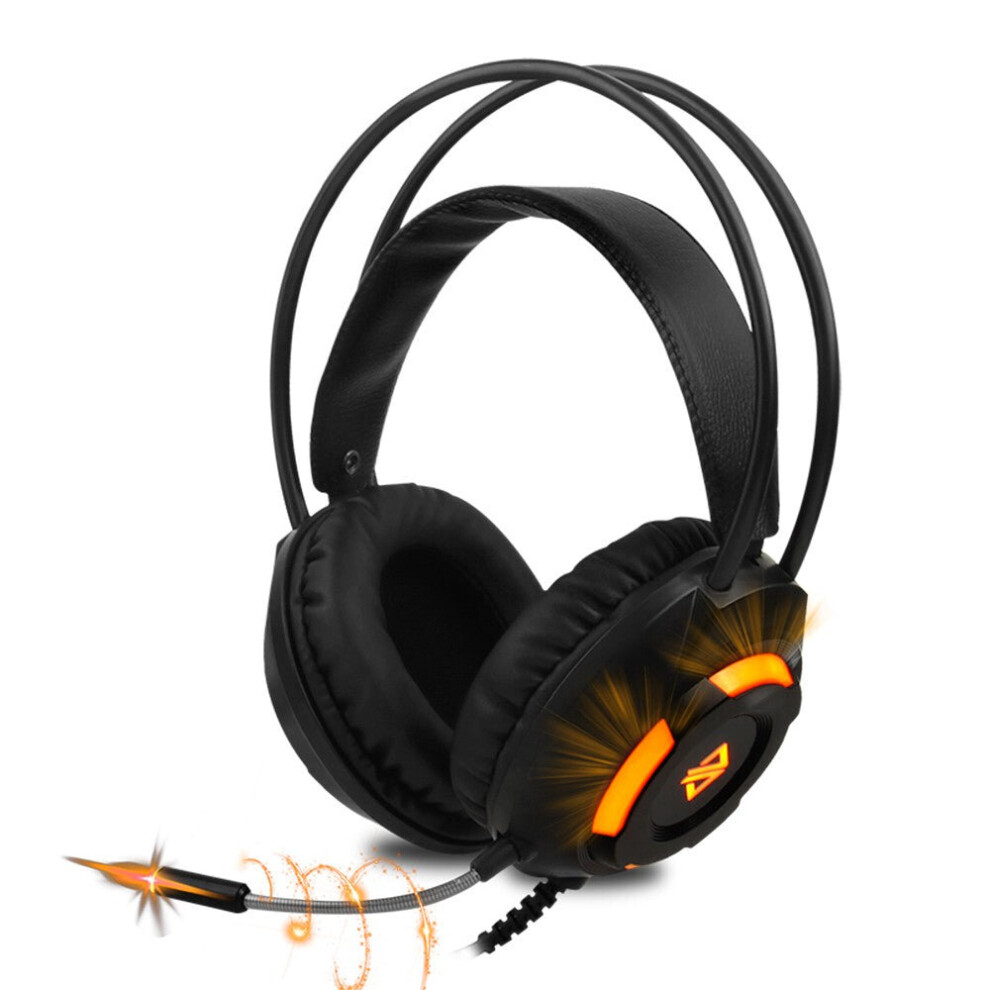 (Black) USB Wired Headset 3.5mm Stereo Gaming Noise Cancelling Headphone with Mic 50mm Driver Unit