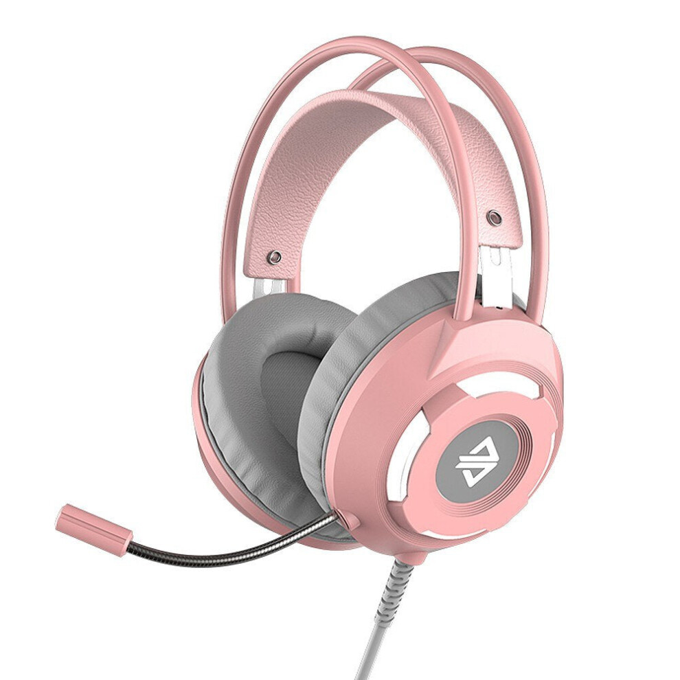 (Pink) USB Wired Headset 3.5mm Stereo Gaming Noise Cancelling Headphone with Mic 50mm Driver Unit