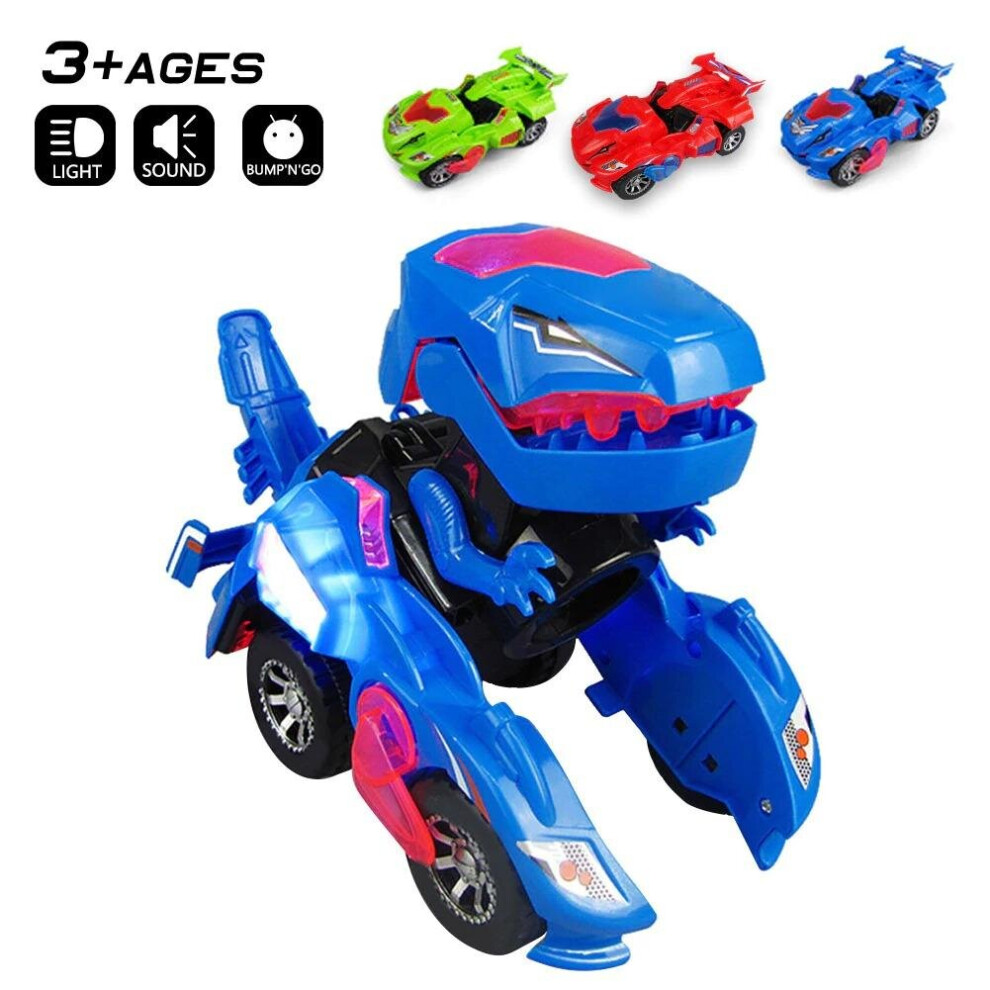 (Blue) Transforming Dinosaur LED Car