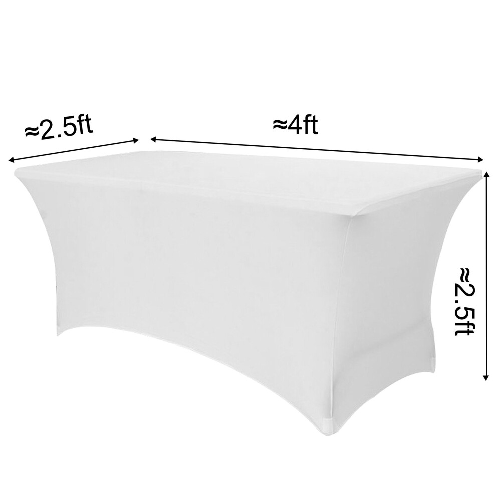 (4ft White, 5pcs) Time to Sparkle Stretch Spandex Table Cover  Folding Tables Universal StandardRectangular Fitted Tablecloth Protector for Wedding, Banquet and Party