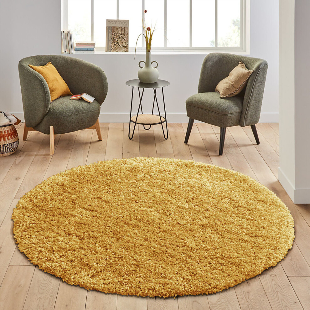 (OCHRA) FLUFFY ROUND AREA SHAGGY RUGS CIRCLE LARGE LIVING ROOM BEDROOM PLUSH CARPET MATS