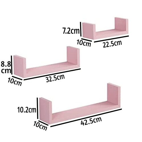 Spot On Dealz Set of 3 U Shape Floating Wall Shelf Storage Display Blush G-0247 1