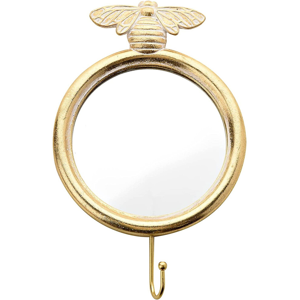 Vintage Homeware Gold BumbleBee Round Wall Hanging Hook Mirror