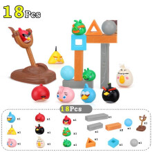 (Two Pigs Set, 18Pcs) Rage Birds Building Blocks Catapult Slingshot Angry Red Chuck Bomb Cute Bad Piggies Toy
