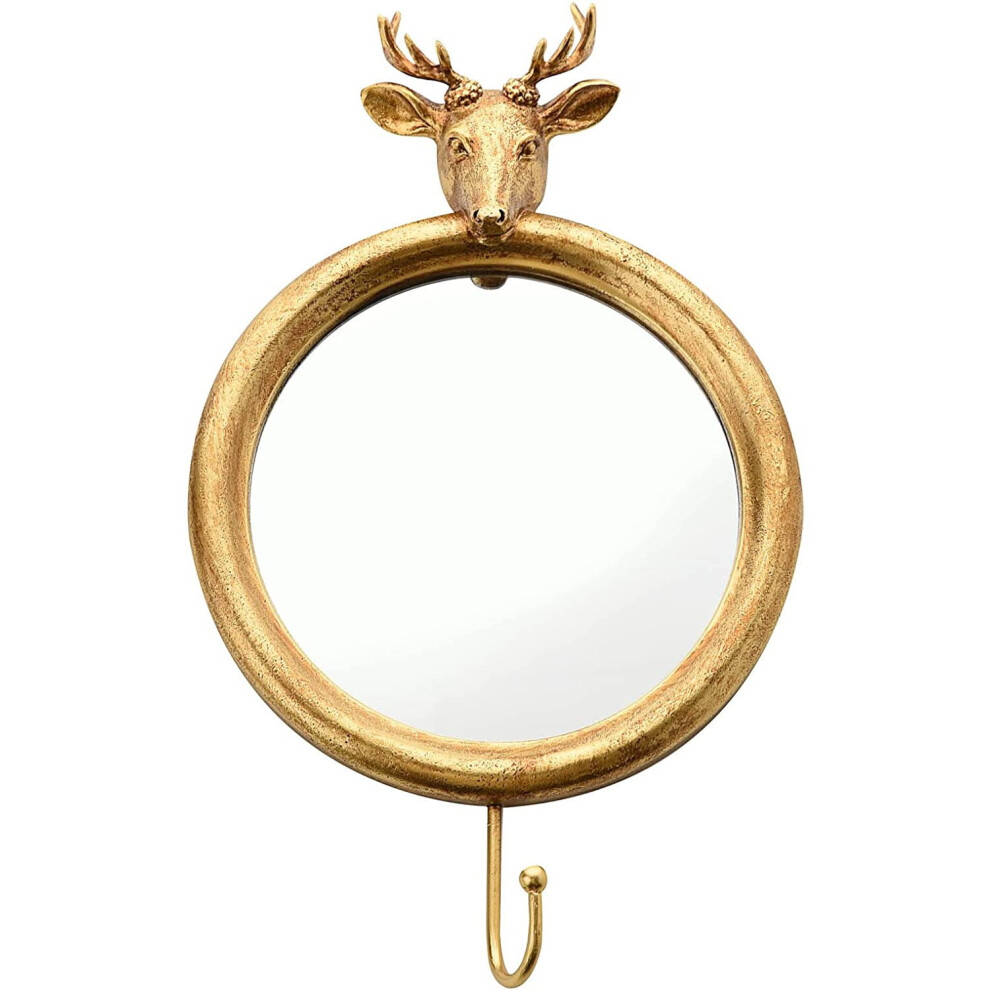 Hestia Vintage Homeware Gold Stag Round Wall Hanging Hook Mirror