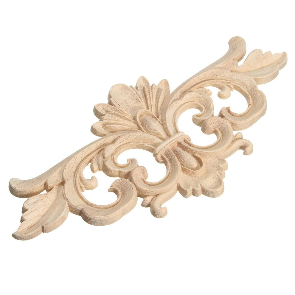 Wood Carving Applique Unpainted Flower Decal for Furniture Cabinet 22x10cm