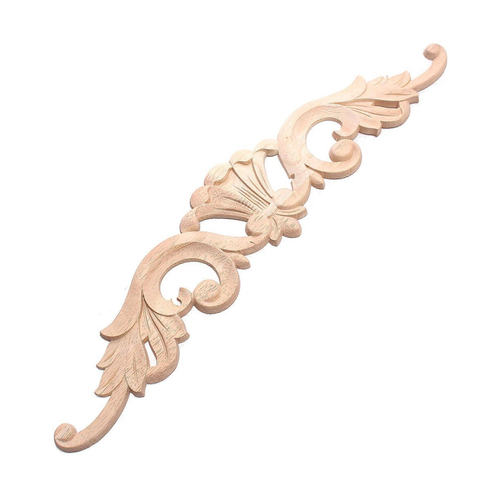 (40cm) Wood Carved Applique Frame Onlay Furniture Decoration Unpainted Flower Design