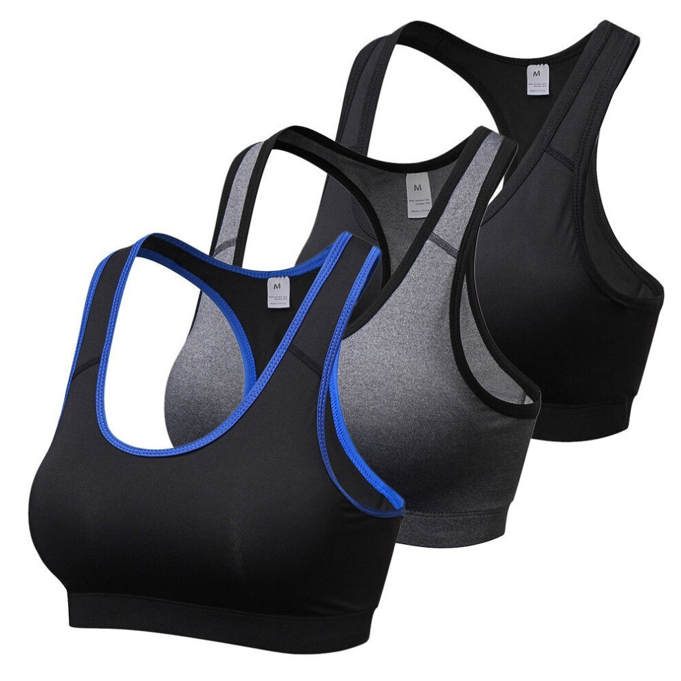 (Sky Blue) 3 Pack Women Padded Racerback Sports Bras