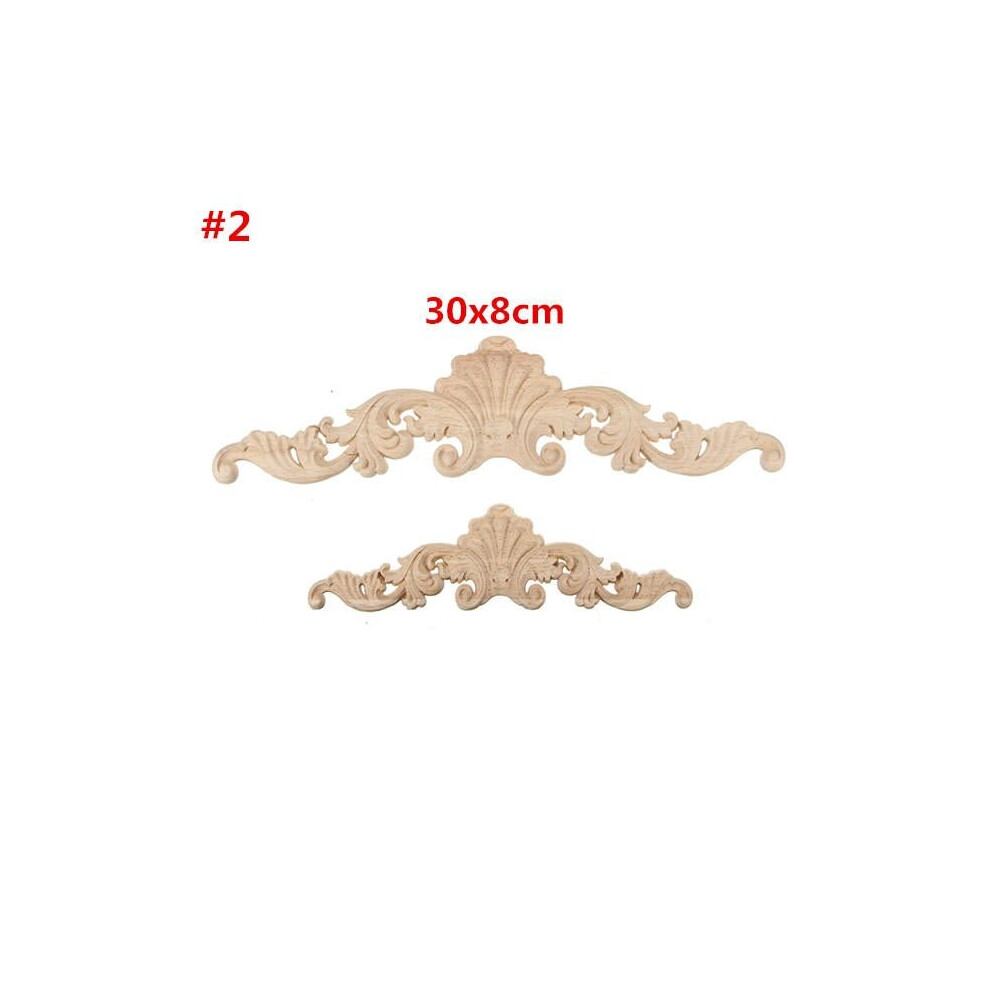 (30*8CM) Wood Carving Applique Unpainted Flower Decal 30x8cm 20x5cm