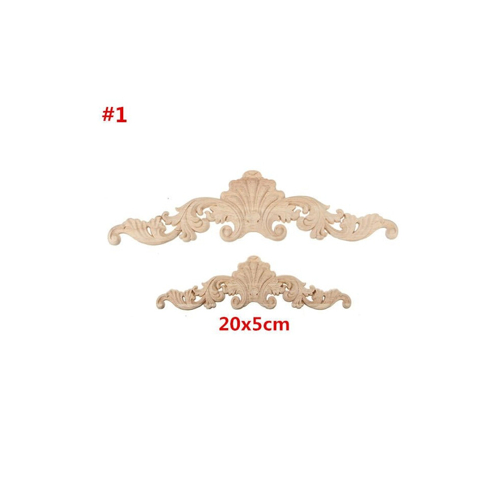 (20*5CM) Wood Carving Applique Unpainted Flower Decal 30x8cm 20x5cm