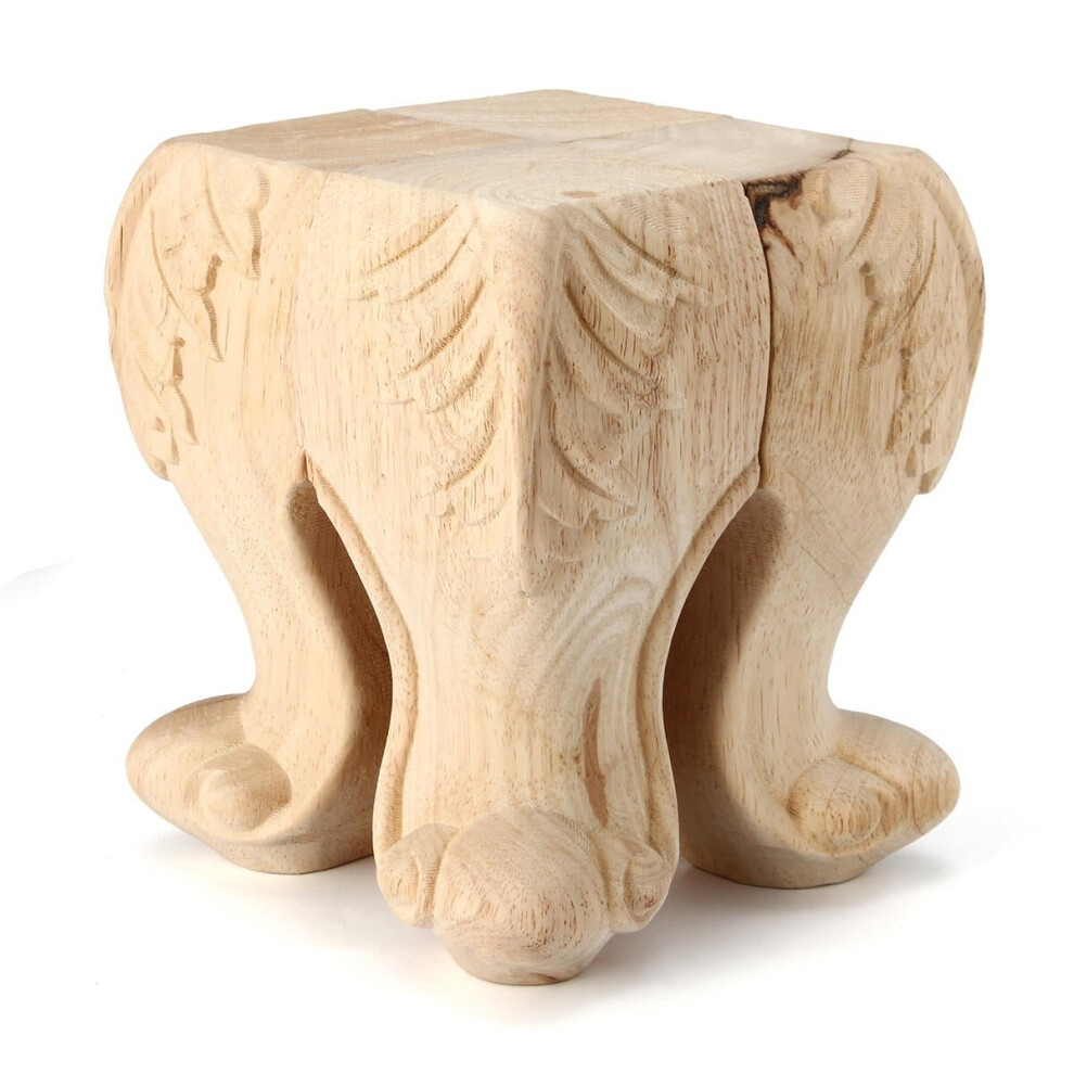 (15cm) 4Pcs 10/15cm European Solid Wood Applique Carving Furniture Foot Legs Unpainted Cabinet Feets Decal