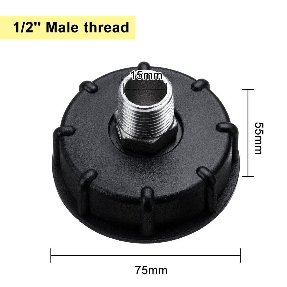 (1/2" Male Thread) 1/2" 3/4" 1" 60mm Tote Tank Drain Adapter Coarse Thread Connector Cap