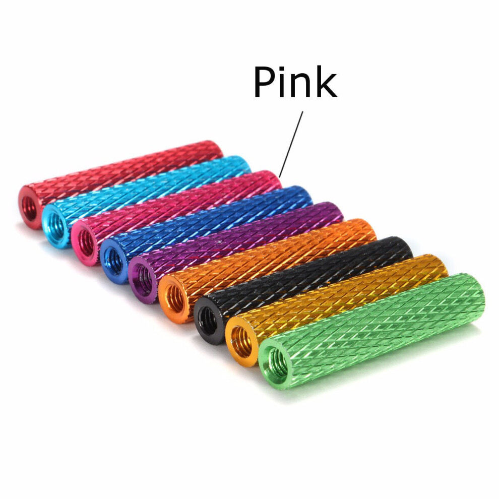 (Pink) M3AS6 10Pcs M3 28mm Knurled Standoff Aluminum Alloy Anodized Spacer