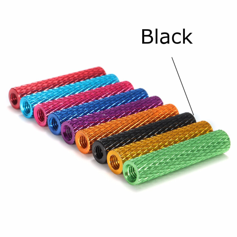 (Black) M3AS6 10Pcs M3 28mm Knurled Standoff Aluminum Alloy Anodized Spacer