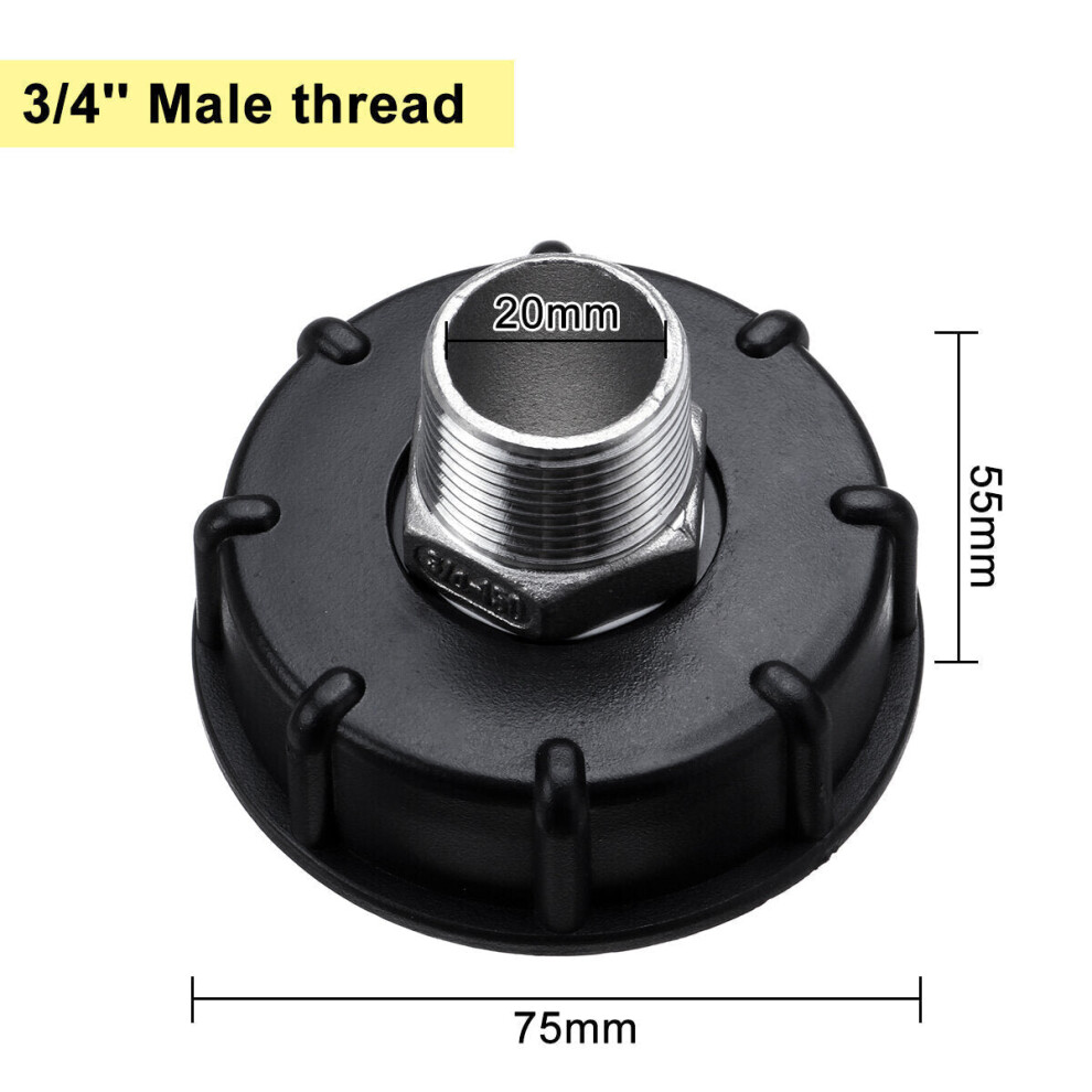 (3/4" Male Thread) 1/2" 3/4" 1" 60mm Tote Tank Drain Adapter Coarse Thread Connector Cap