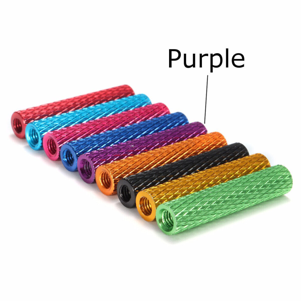 (Purple) M3AS6 10Pcs M3 28mm Knurled Standoff Aluminum Alloy Anodized Spacer