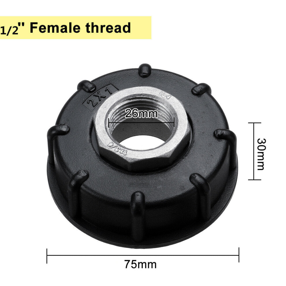 (1/2" Female Thread) 1/2" 3/4" 1" 60mm Tote Tank Drain Adapter Coarse Thread Connector Cap