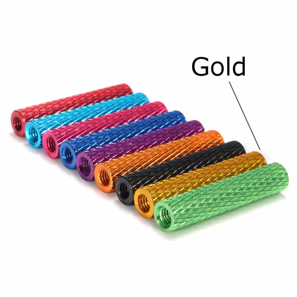 (Gold) M3AS6 10Pcs M3 28mm Knurled Standoff Aluminum Alloy Anodized Spacer