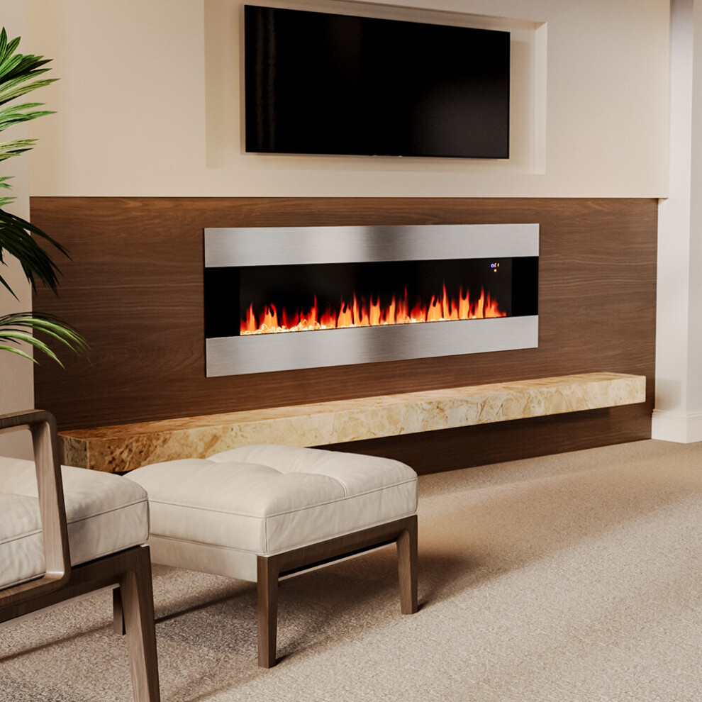 (60 Inch) Wall Mounted Electric Fireplace with Multi-color Flames