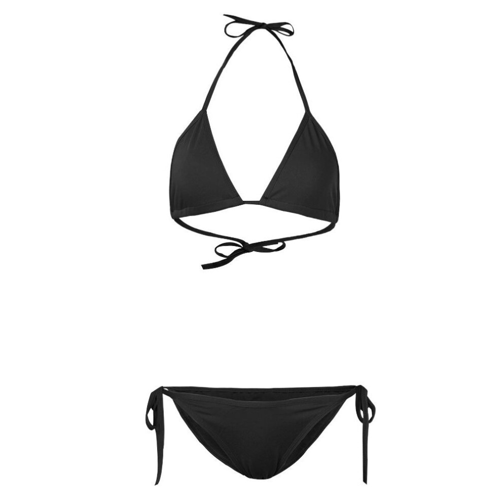 (Black, M) Sexy Halter Backless Plunge Woman Bikini Swimwear