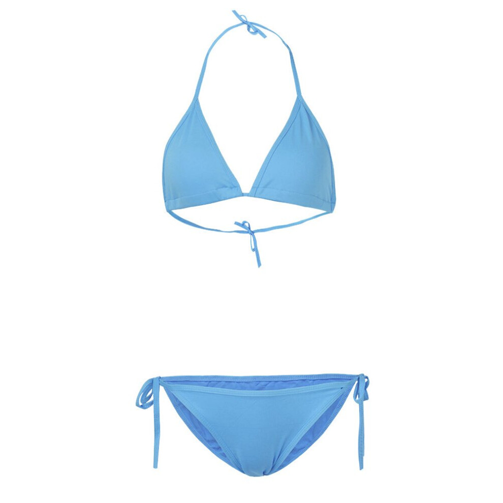 (Blue, S) Sexy Halter Backless Plunge Woman Bikini Swimwear