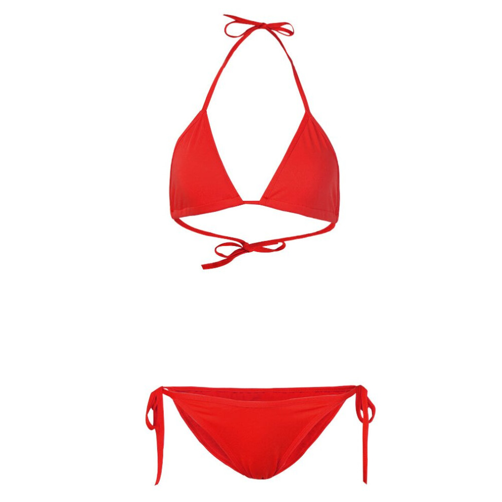 (Red, M) Sexy Halter Backless Plunge Woman Bikini Swimwear