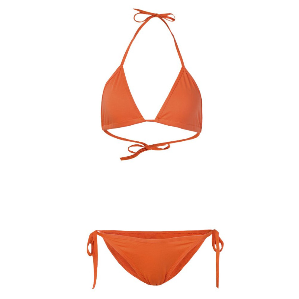 (Orange, M) Sexy Halter Backless Plunge Woman Bikini Swimwear