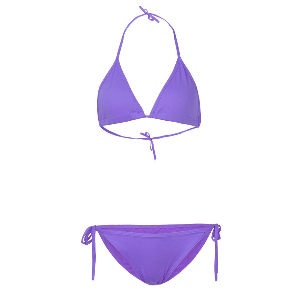 (Purple, XL) Sexy Halter Backless Plunge Woman Bikini Swimwear