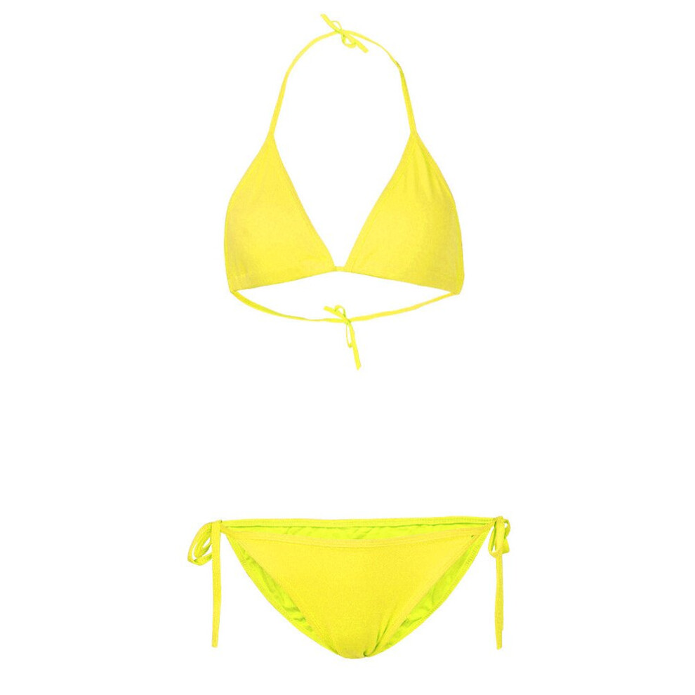 (Yellow, L) Sexy Halter Backless Plunge Woman Bikini Swimwear