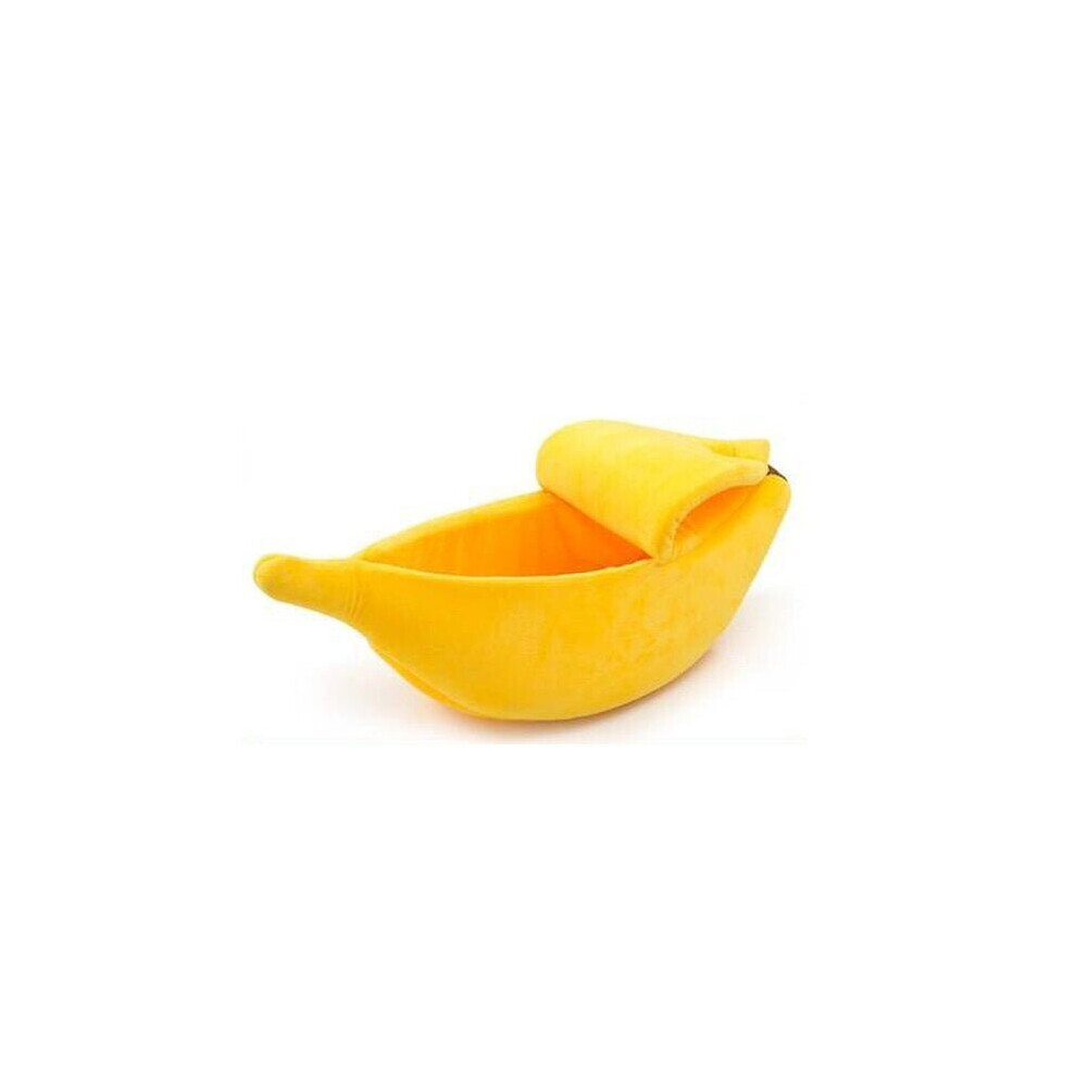 (Yellow) Bed Banana Shape Fluffy Warm Soft Plush Breathable Bed Banana Cat Bed pet beds for Small Dogs