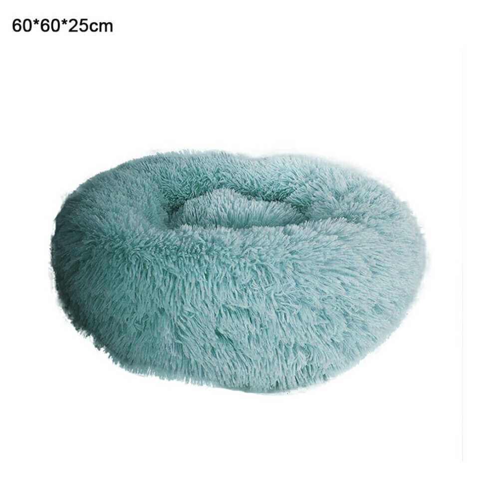 (60cm) Dark Green Round Removable Plush Doghouse Sofa Bed Warm Dog Mat Non-slip Washable Pet Mat