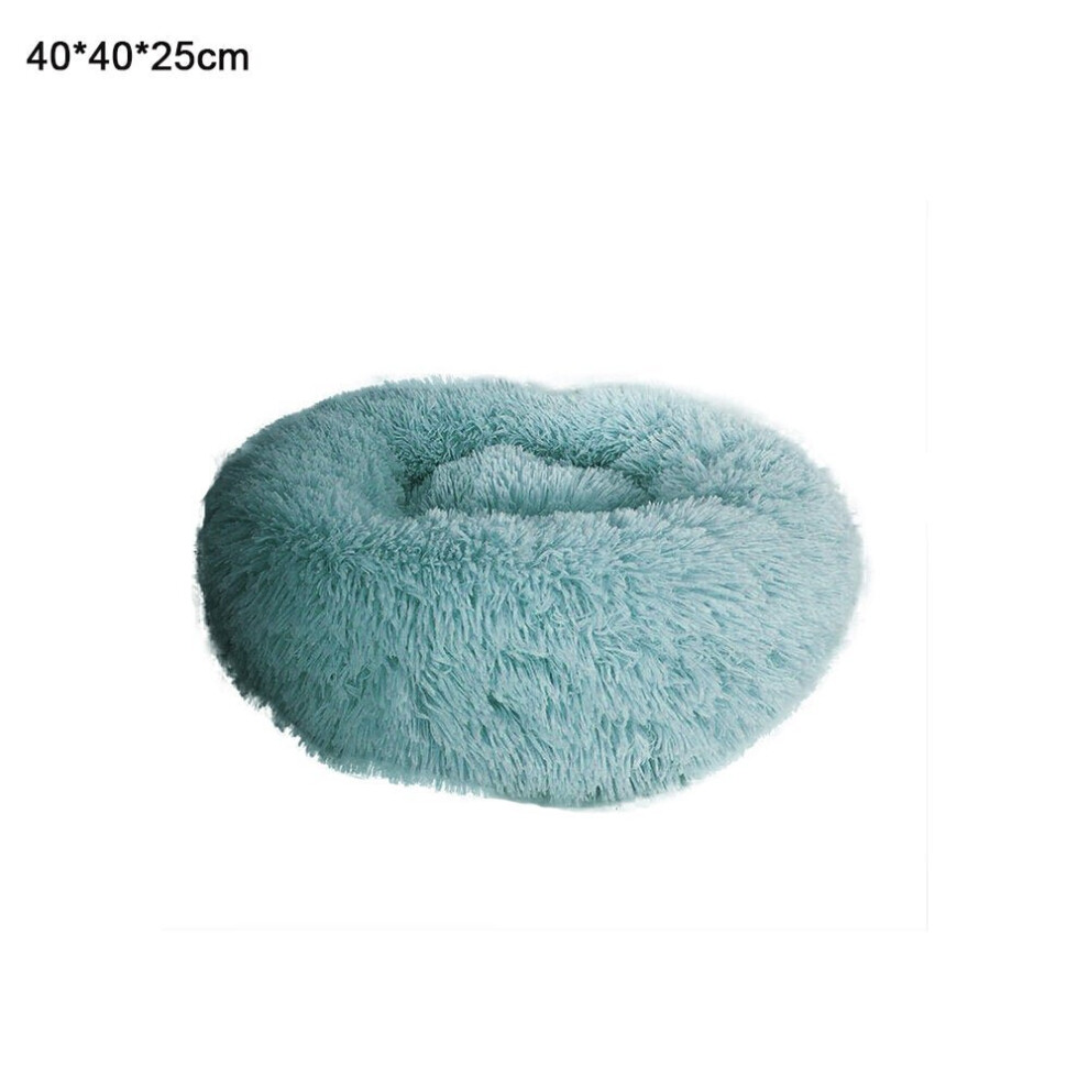 (40cm) Dark Green Round Removable Plush Doghouse Sofa Bed Warm Dog Mat Non-slip Washable Pet Mat