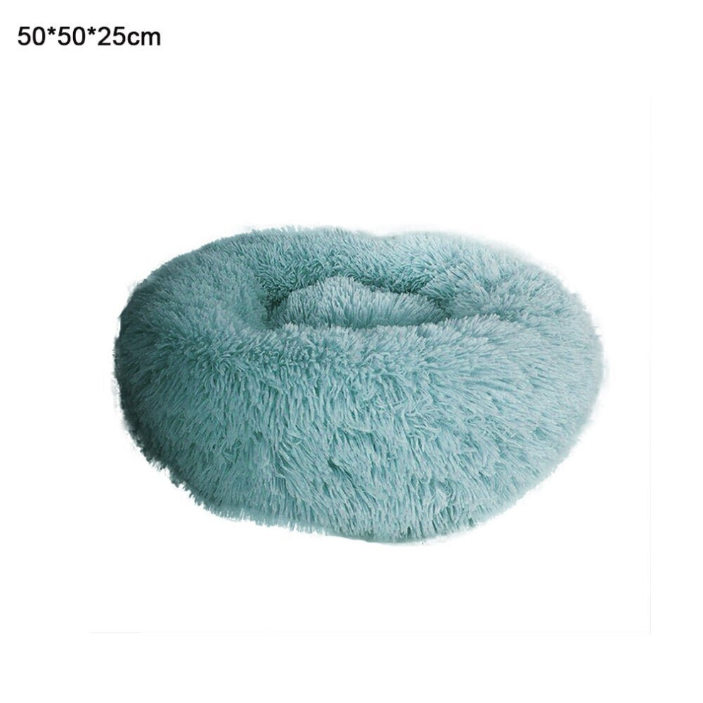 (50cm) Dark Green Round Removable Plush Doghouse Sofa Bed Warm Dog Mat Non-slip Washable Pet Mat