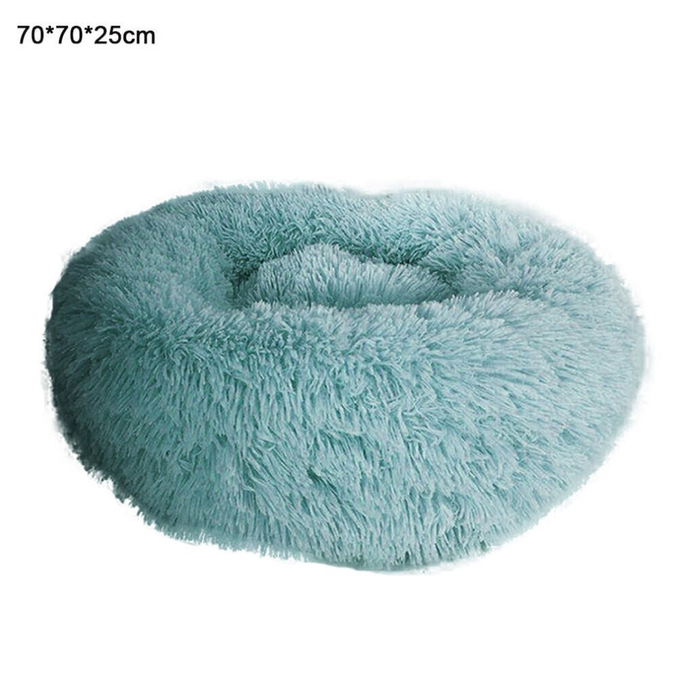 (70cm) Dark Green Round Removable Plush Doghouse Sofa Bed Warm Dog Mat Non-slip Washable Pet Mat