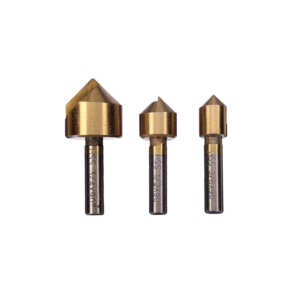 3Pcs Single Flute 90 Degree Edge Chamfer Set Countersink Drill Bit 3654659281081