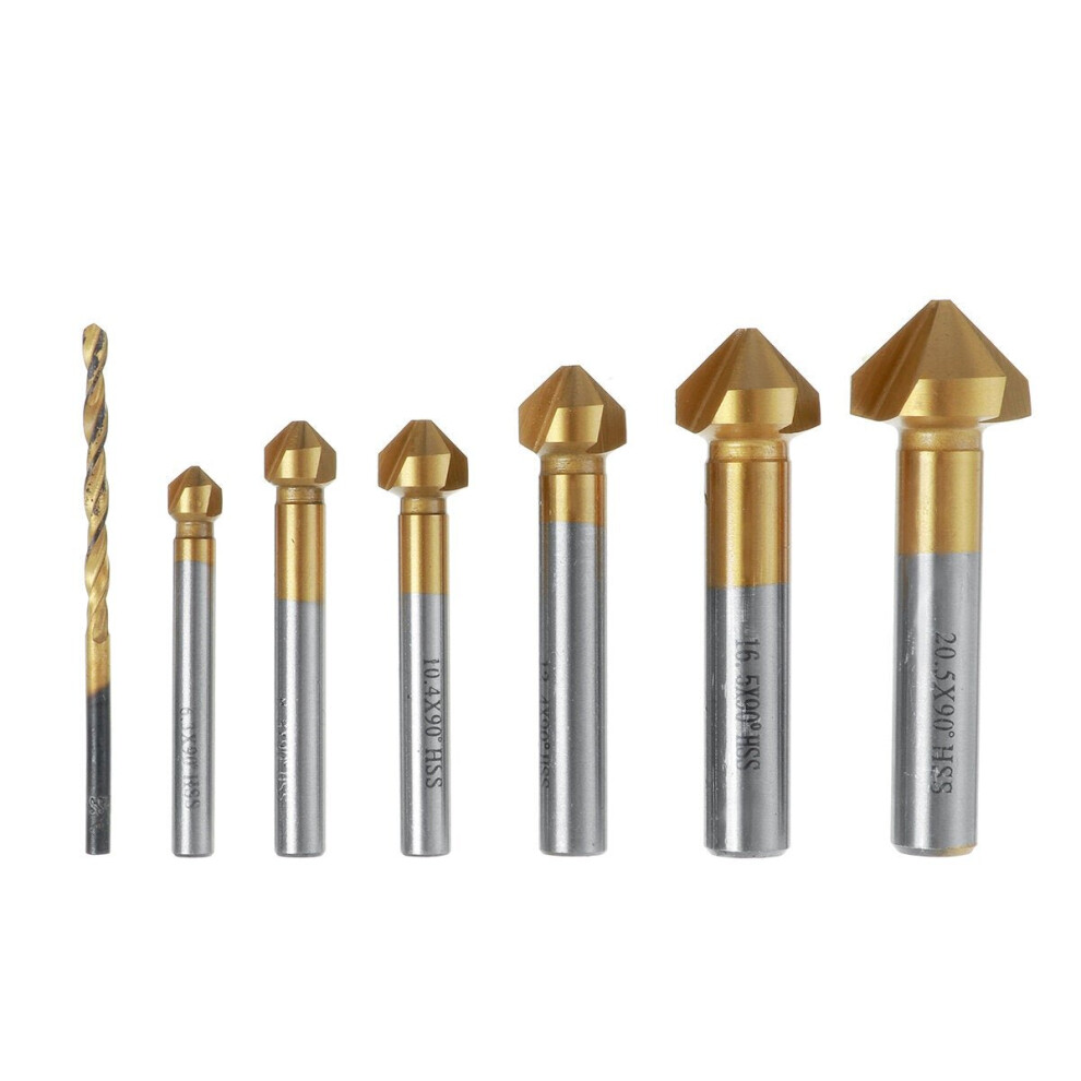 7Pcs 5-10Mm Hss Titanium Coated M6 Countersink Drill Bit 3 Flute Chamfer 90 Degree Chamfering End Mill Cutter 3654659310194