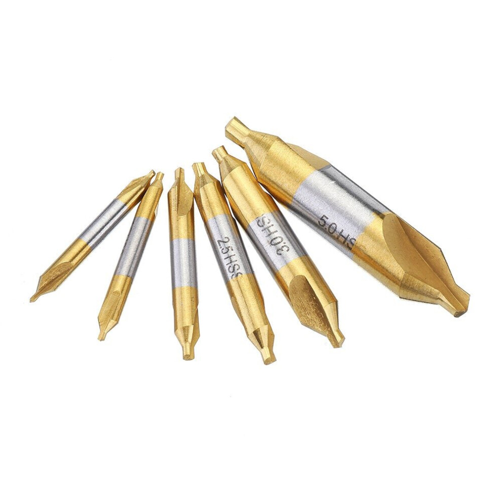 6Pcs Hss Center Drill Bit 1/1.5/2/2.5/3/5Mm 60 Degree Titanium Coated Countersink Drill Bit 3654659134851