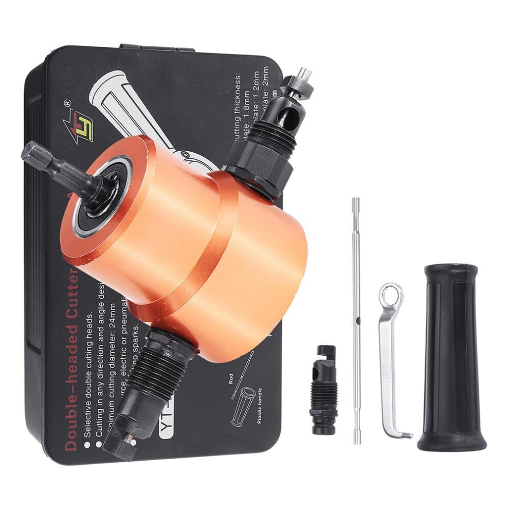 5Pcs Upgrade 360 Degree YT-160AS Double Head Metal Sheet Nibbler Cutter Drill Attachment with Wrench Cutting Blade Set for Electric Drill
