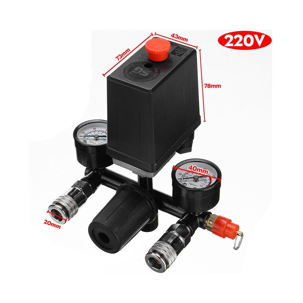 (Type A: 220V) Air Compressor Pressure Switch Control Valve Manifold Regulator Gauges With Quick Connector