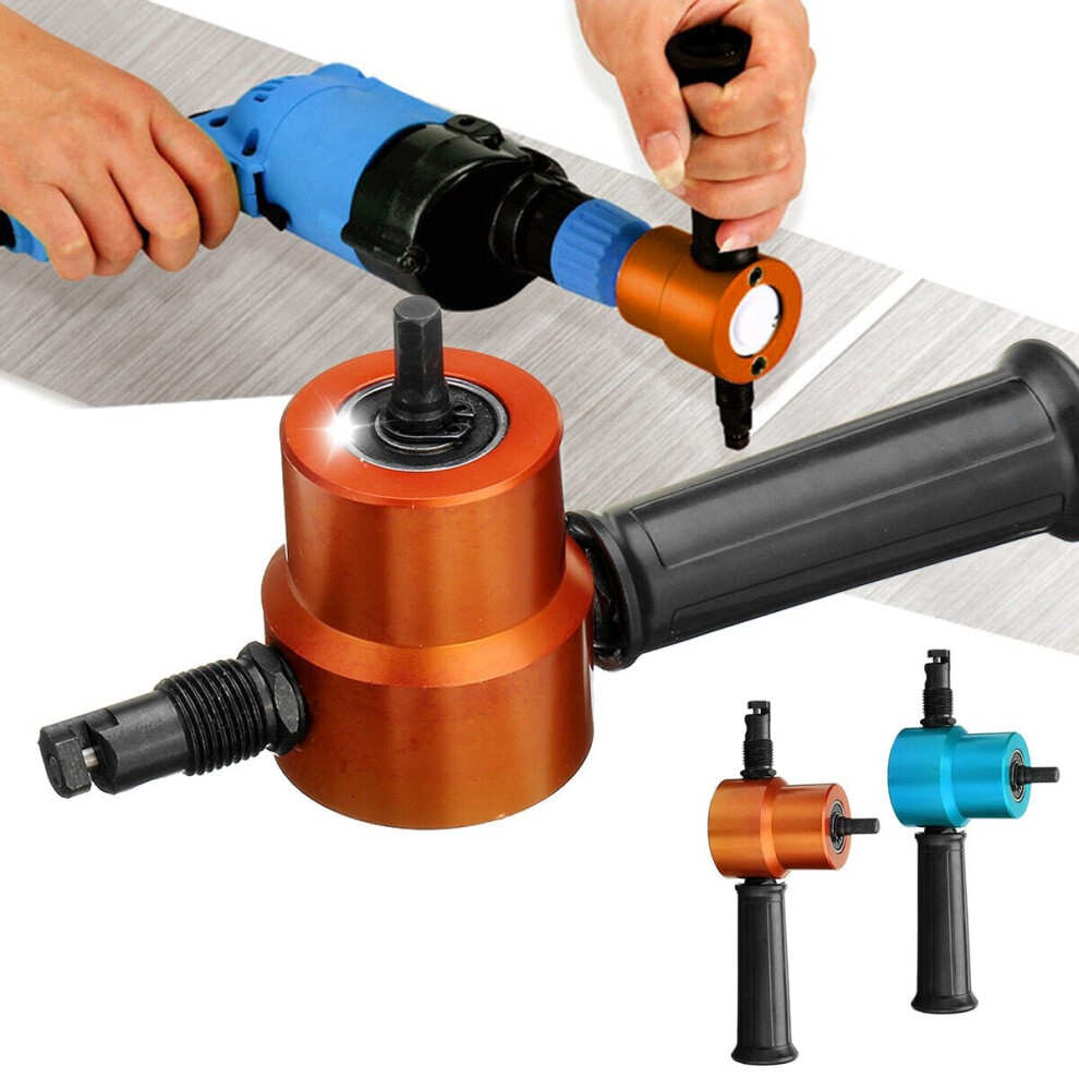 (Blue) Blue or Orange Double Headed Sheet Metal Cutting Nibbler Drill Attachment Metal Cutter