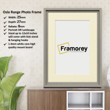 (30x12" Pic (34x16" Frame)) Oslo Style Picture Frames / Grey Photo Frame / Best Photo Frame For Birthday Gifts / Wall Art Poster Frame With Ivory Mount