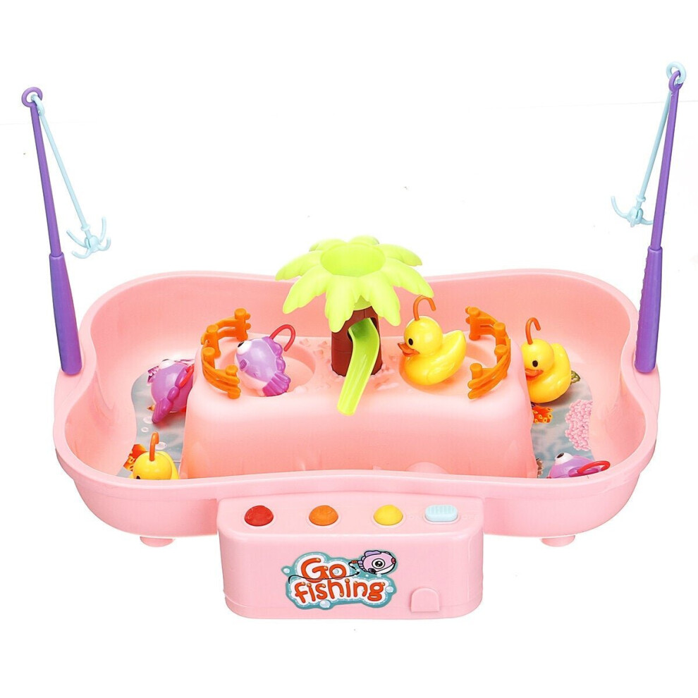 (Pink) Electric Water Cycle Fishing Platform Game Interactive Educational Toy with Sound Lighting Effect for Kids Gift