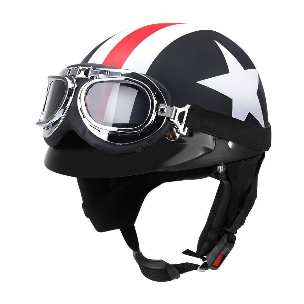 Half Open Face Motorcycle Helmet With Goggles Visor Scarf Biker Scooter Touring 3654659182180