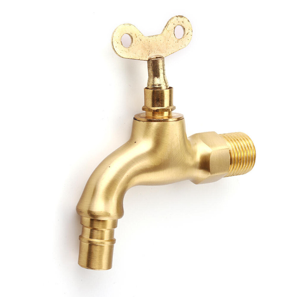 (Copper Main Body and Lock) G1/2 Kitchen Bathroom Sink Faucet Single Handle Washing Machine Water Tap With Lock Key Copper Outdoor Anti-theft