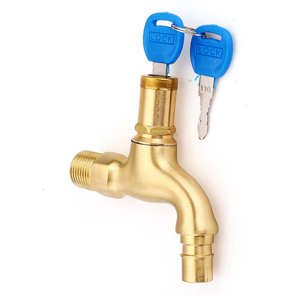 (All Copper Main Body and Lock) G1/2 Kitchen Bathroom Sink Faucet Single Handle Washing Machine Water Tap With Lock Key Copper Outdoor Anti-theft