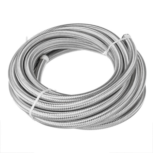GreenZech (Silver, AN6) 20FT Fuel Hose Oil Gas Line Nylon Stainless Steel Braided Silver Black
