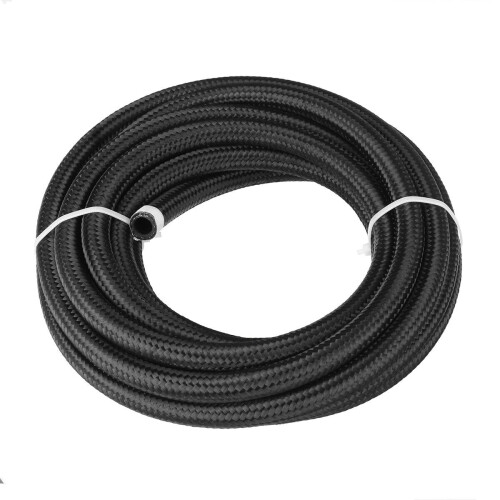 GreenZech (Black, AN8) 20FT Fuel Hose Oil Gas Line Nylon Stainless Steel Braided Silver Black