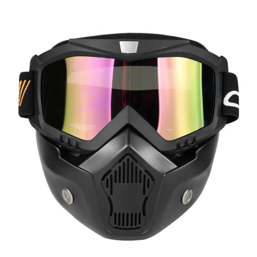 (Black) Mortorcycle Mask Detachable Goggles And Mouth Filter For Open Face Helmet Motocross Ski Snowboard Black 3654659393142