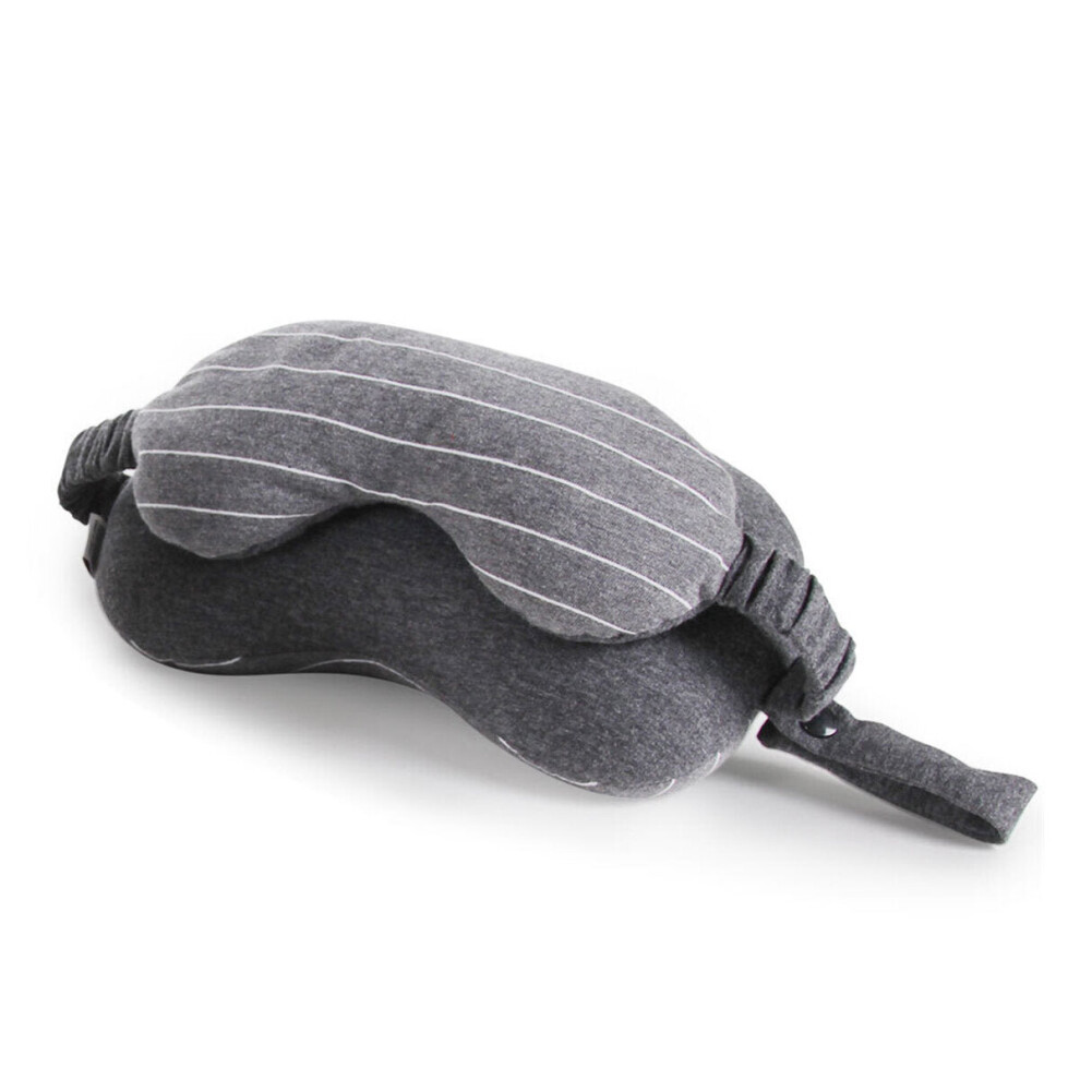 (Dark Gray) 2 In 1 Portable Cotton Neck Pillow Head Cushion Eye Mask Travel Airplane Sleep Rest